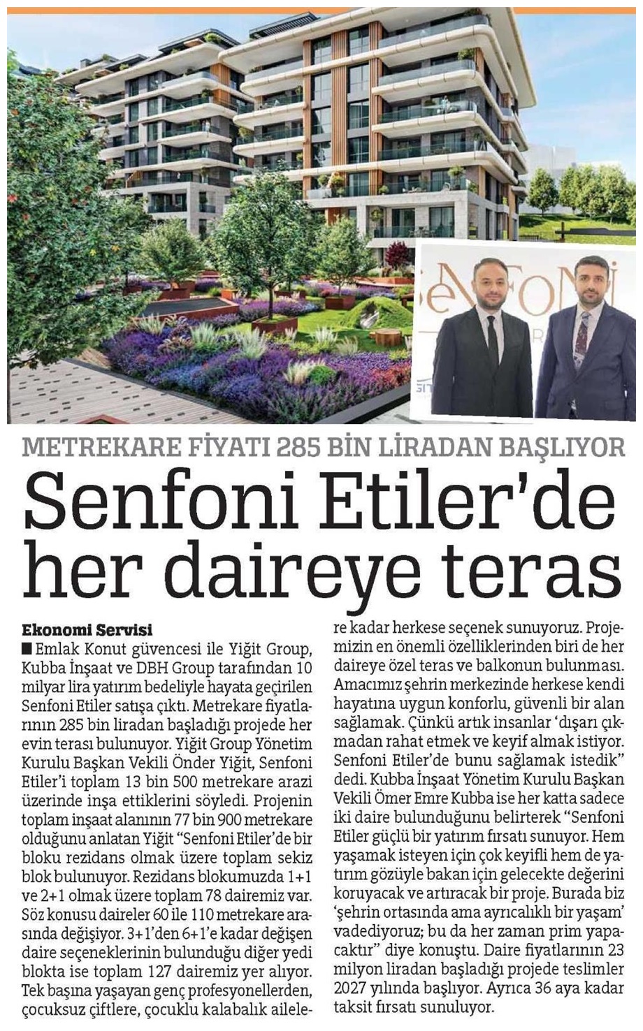 Senfoni Etiler'de her daireye teras