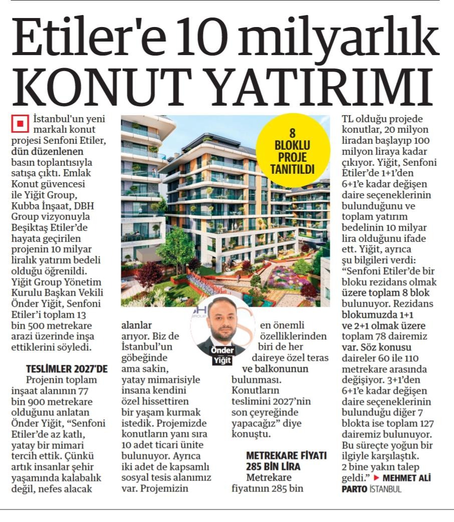 Etiler'e 10 milyarlık Konut Yatırımı