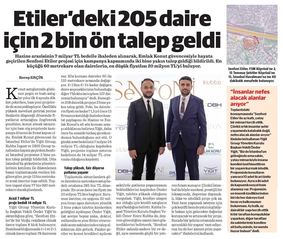 Etiler'de ki 205 daire için 2 bin ön talep geldi.